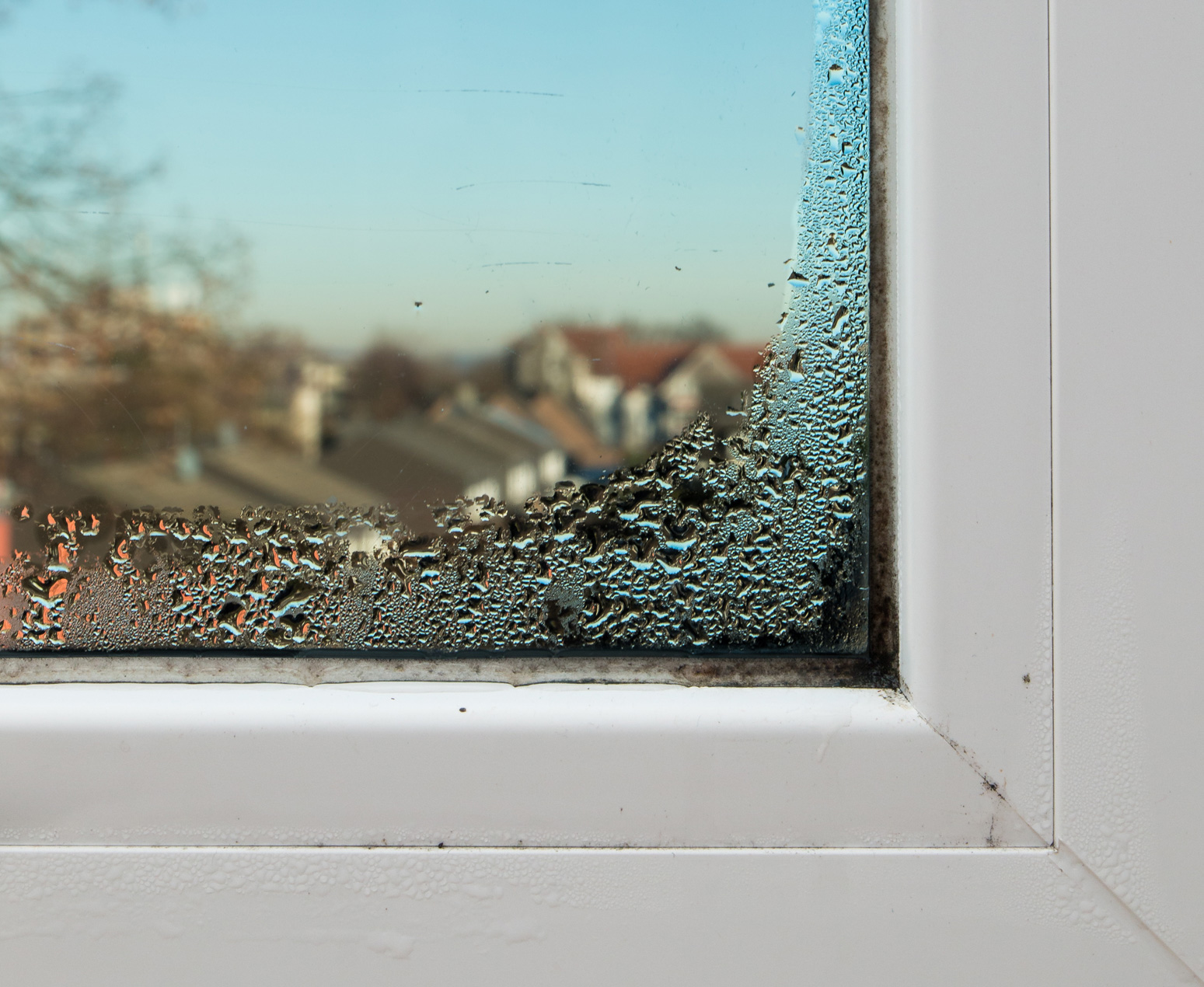 Fensterrahmen mit Kondensfeuchtigkeit