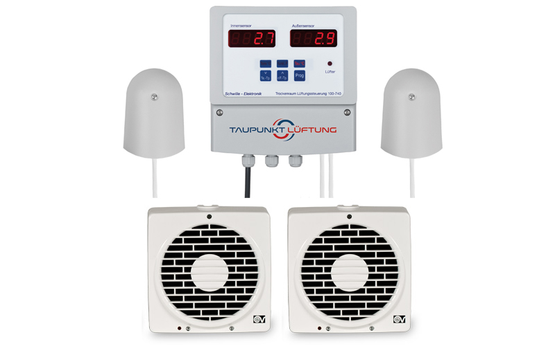 Die Trockenraum Lüftungssteuerung im Kombiset mit zwei Lüftern.